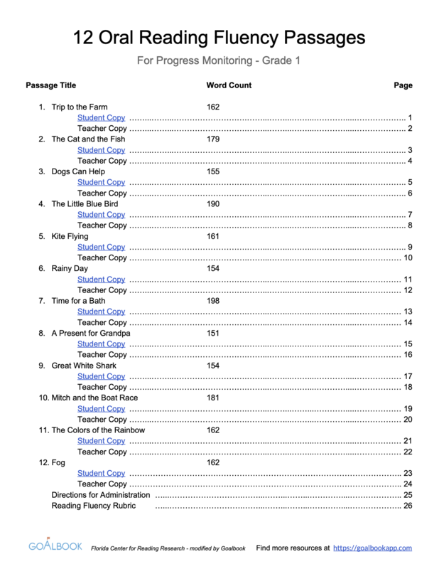 Fluently Read with Emerging Expression Reading Anchor Page IEP Goal