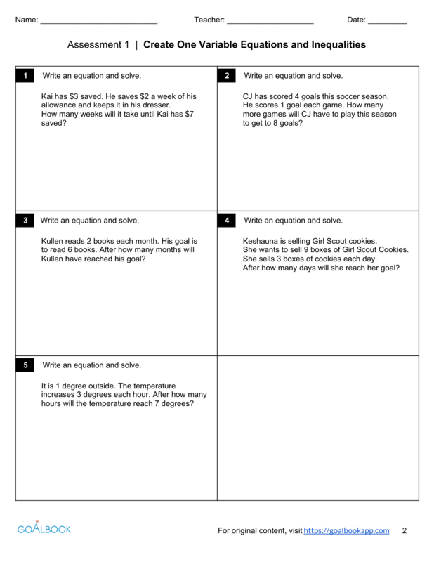 Create One Variable Equations and Inequalities | Math Anchor ...